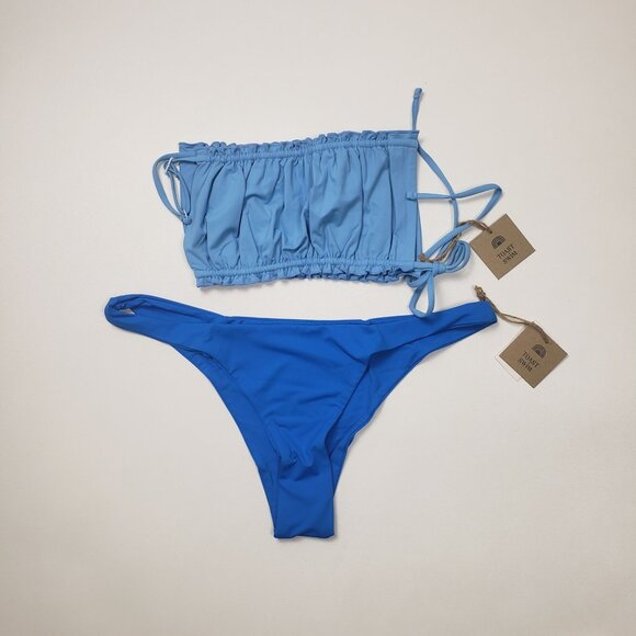 FP X Toast Swim Signature Ruffle Bandeau Top & High Hip Bottom Set XL Sky/Cobolt - Picture 13 of 15